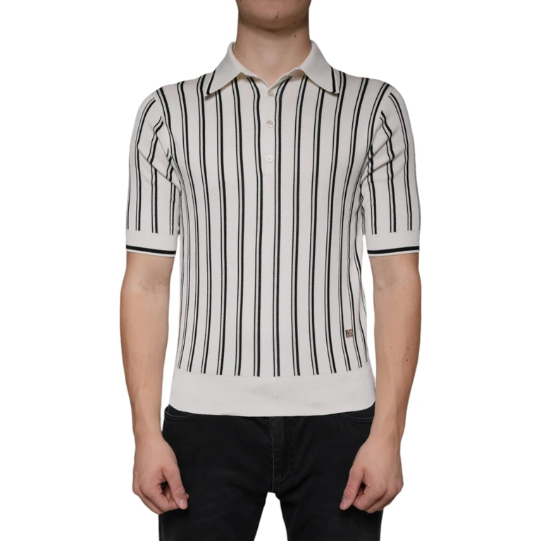 Dolce & Gabbana White Black Stripe Polo Short Sleeve T-Shirt Black/white Silk - Men
