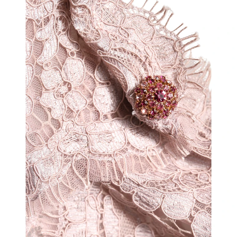 Pink Lace Long Sleeves Evening Gown Dress Viscose Nylon Cotton - Women