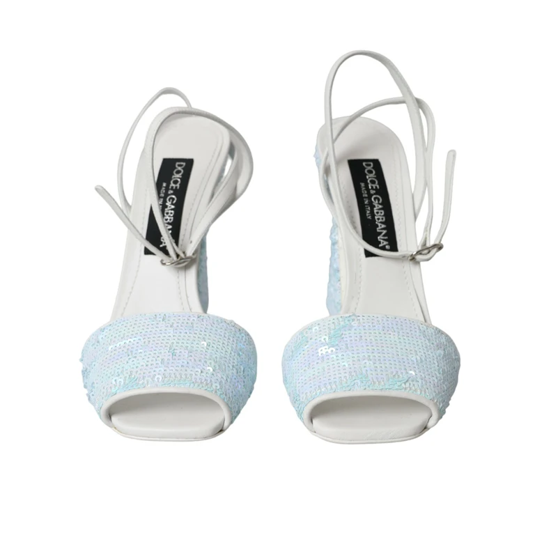 Dolce & Gabbana Light Blue Sequin Ankle Strap Sandals Shoes Polyester - Women