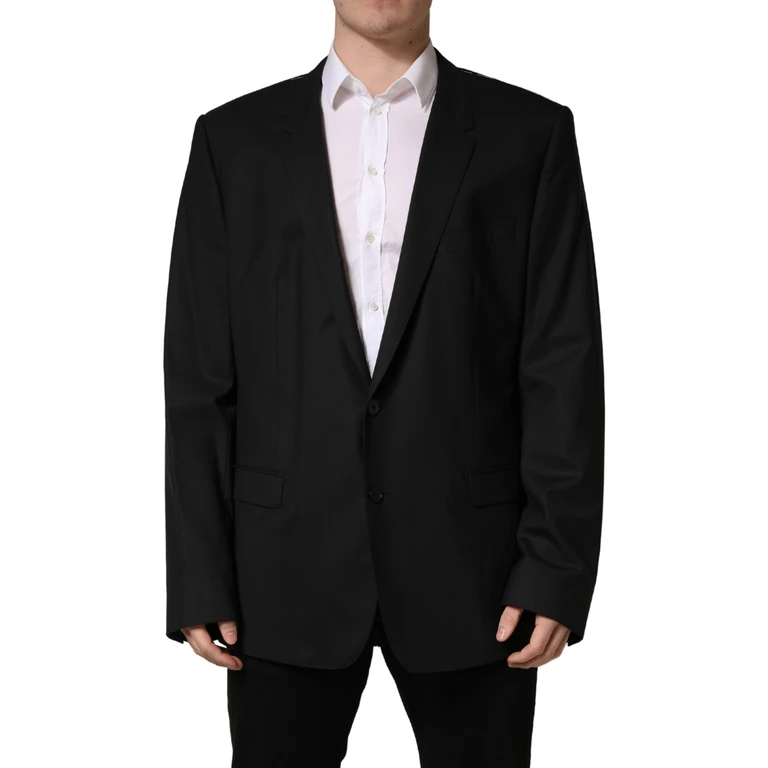 Dolce & Gabbana Black Single Breasted 2 Button Suit Jacket Elastane Virgin Wool - Men