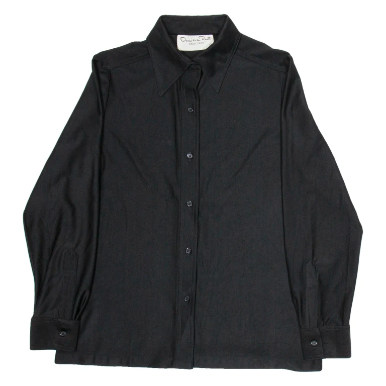 OSCAR DE LA RENTA Womens Plain Shirt Black Nylon Long Sleeve M