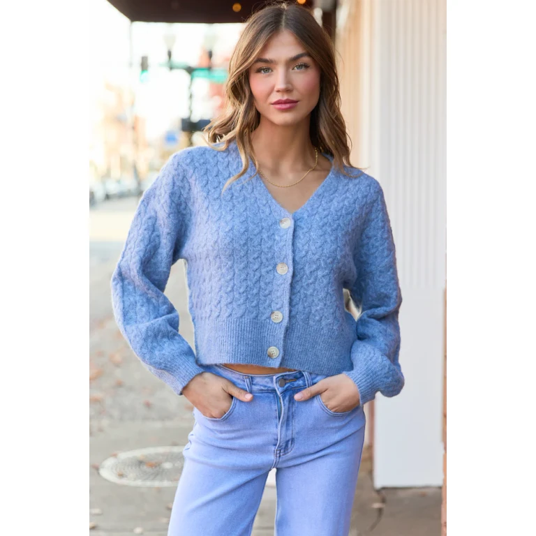 Heather Blue V-Neck Sweater Cardigan