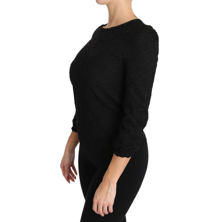 Dolce & Gabbana Black Floral Lace Zipper Top Blouse - Women