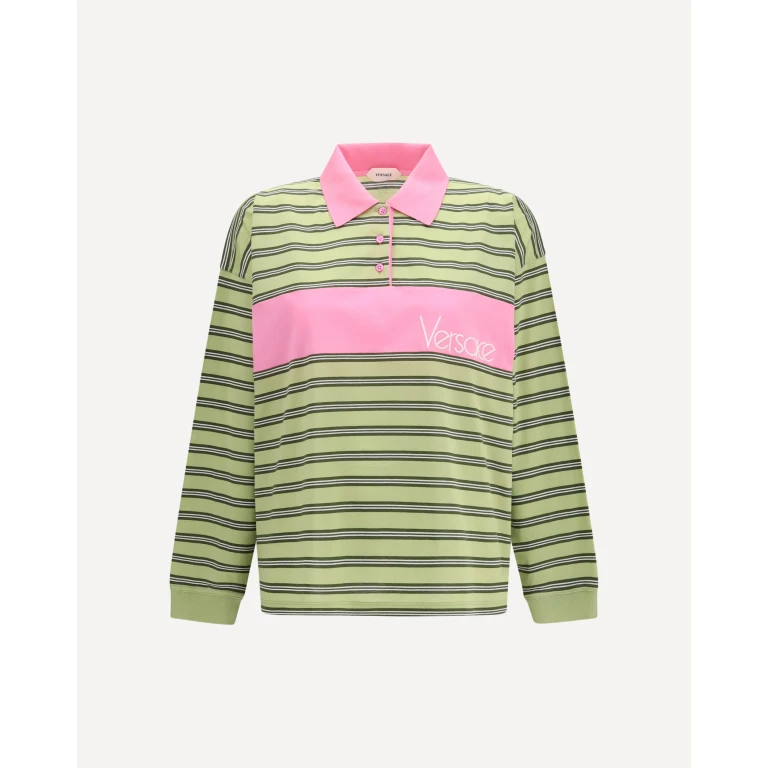 Striped intarsia cotton Polo with embroidered logo Female 38