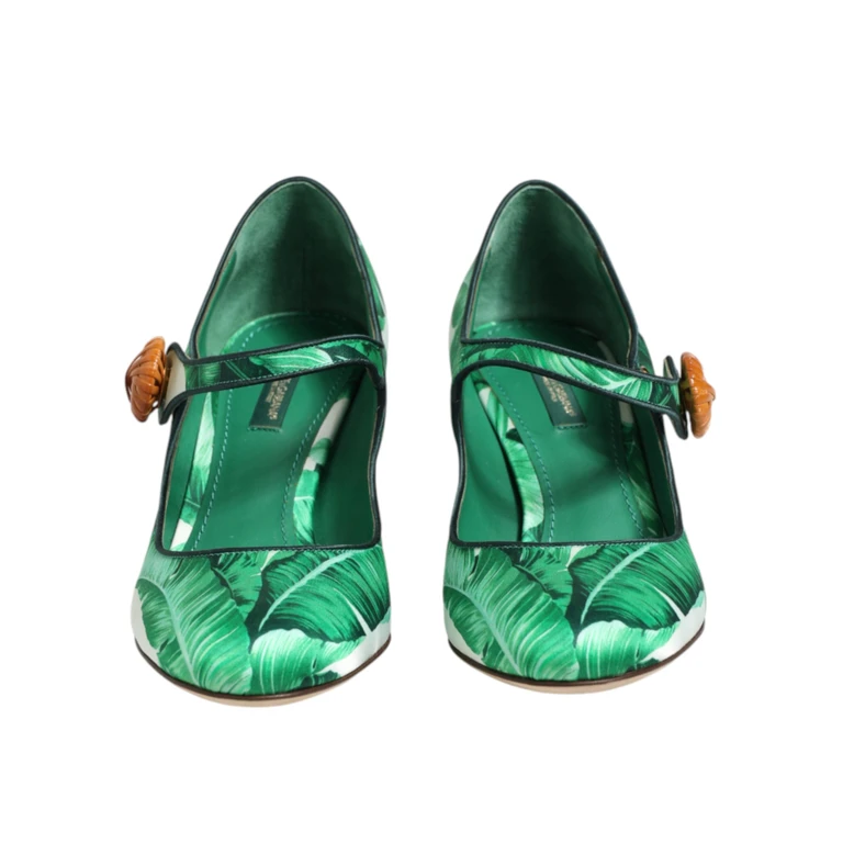 Dolce & Gabbana Green Silk Mary Janes Leaf Sandals Shoes Se+vi - Women