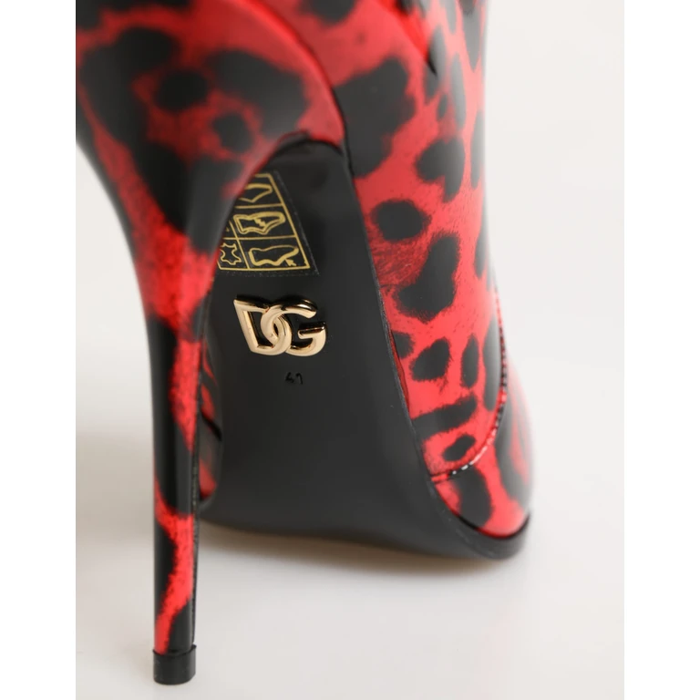 Dolce & Gabbana Red Leopard Cardinale Ankle Boots Shoes Calf Leather - Women