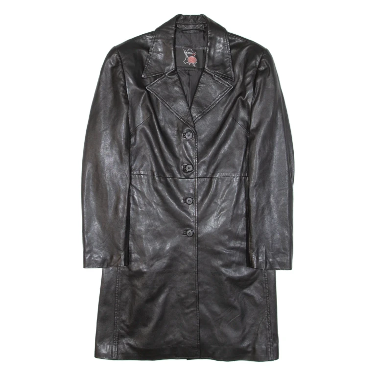 KINAFF Womens Overcoat Coat Black Leather S