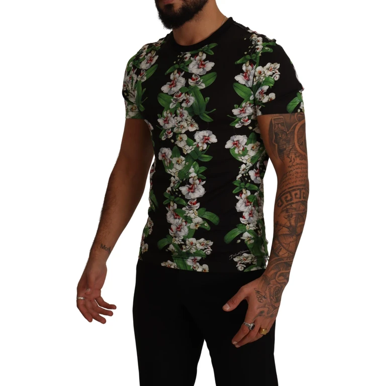 Dolce & Gabbana Black Floral Print Crewneck T-Shirt Cotton - Men