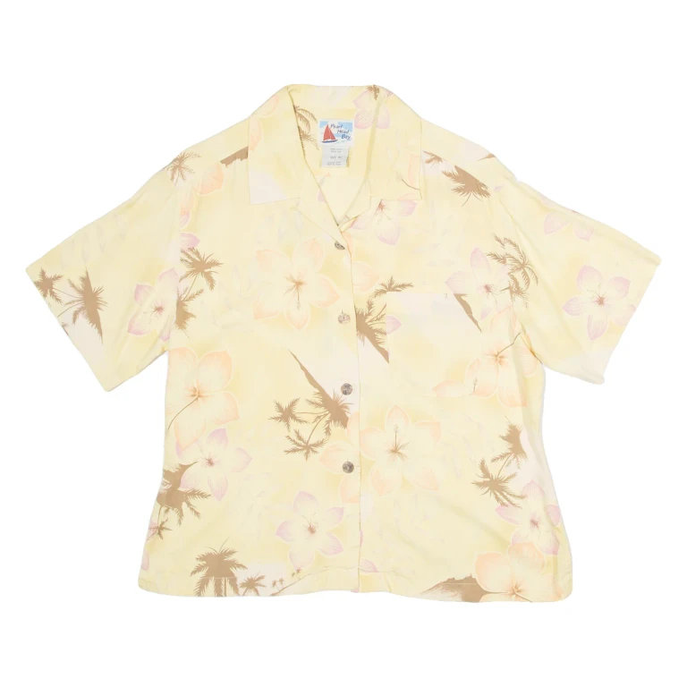 PEARL HEAD BAY Womens Printed Shirt Yellow Collared 90s Silk Floral M