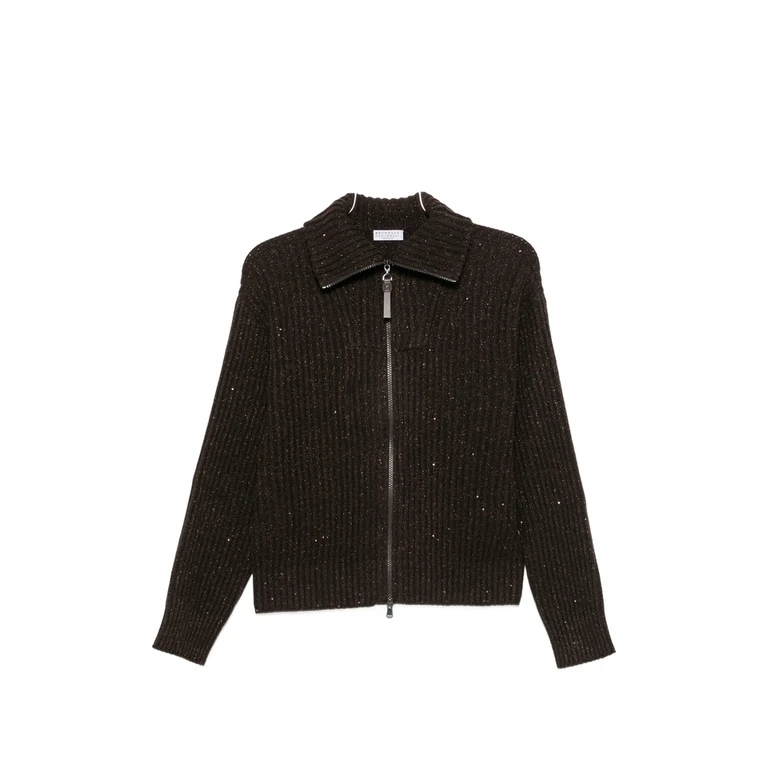 Sequin-embellished Ribbed Cardigan
