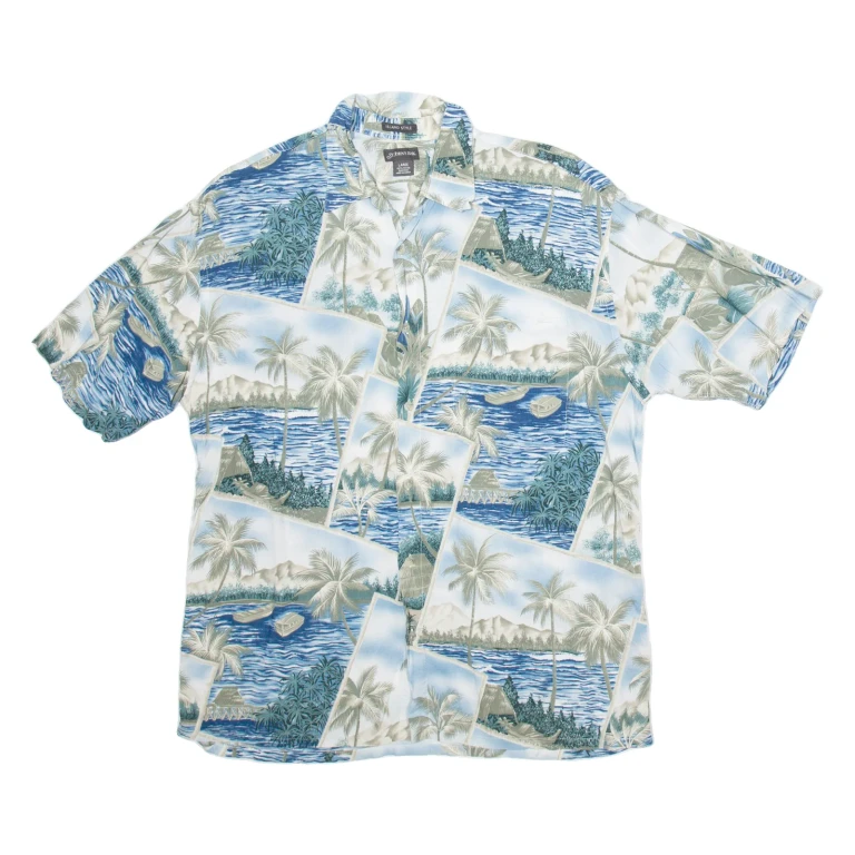 ST JOHN'S BAY Mens Hawaiian Shirt Blue Crazy Pattern L