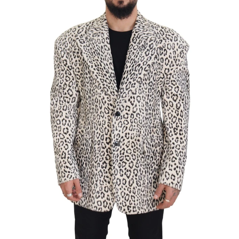 White Leopard Single Breasted Coat Blazer Cotton Elastane Clothing - Men