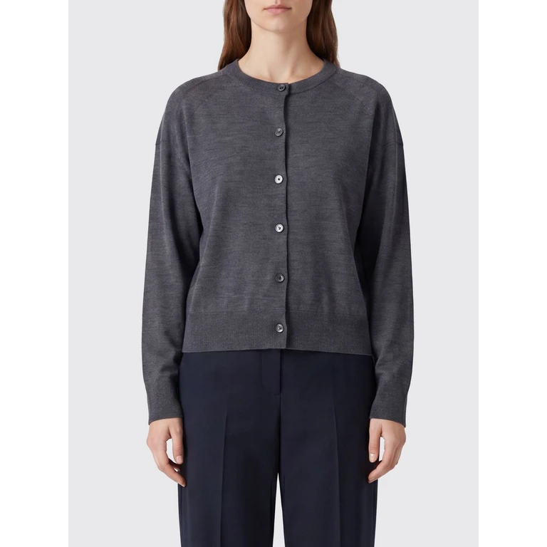 LOULOU DE SAISON Pure Cashmere Crewneck Cardigan with Ribbed Edges (KITAANTHRACITE)