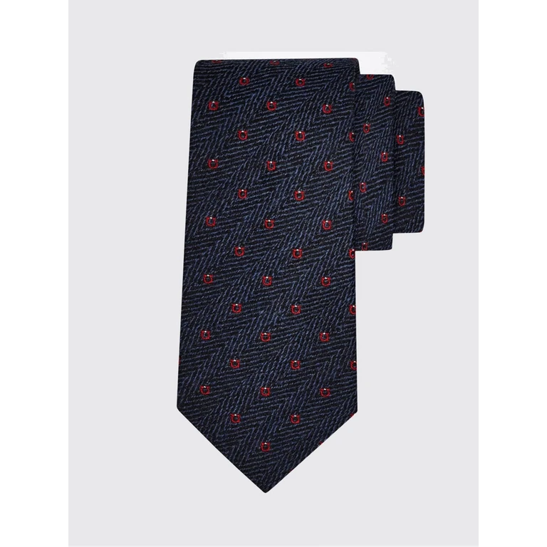 Gancini Silk and Wool Tie with Chevron Monogram Pattern (789359FR)