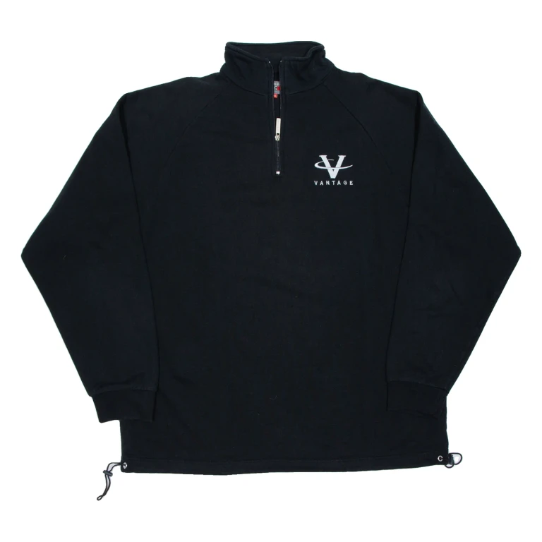 VINTAGE Mens Sweatshirt Black 1/4 Zip XL