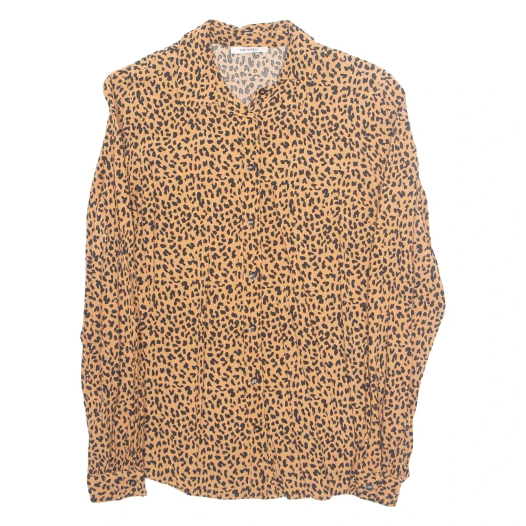 ORSAY Womens Printed Shirt Orange Collared Long Sleeve Animal Print S