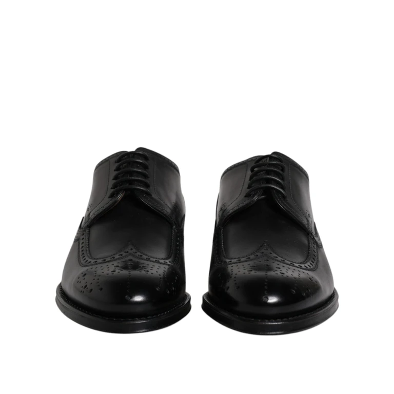 Dolce & Gabbana Black Leather Derby Wingtip Formal Shoes Calfskin - Men