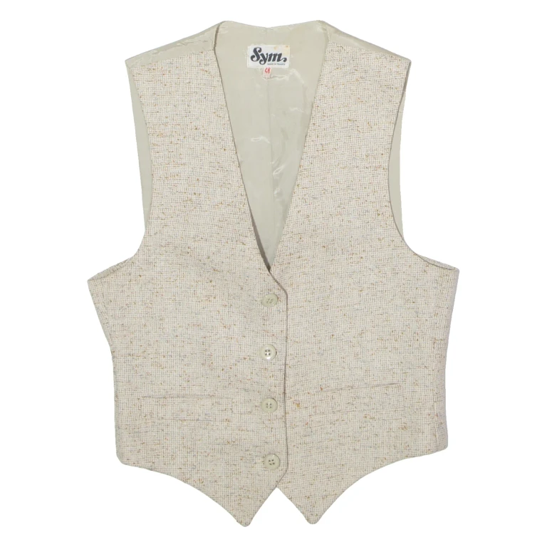 SYM Womens Blazer Waistcoat Cream Knit Wool 80s UK 12