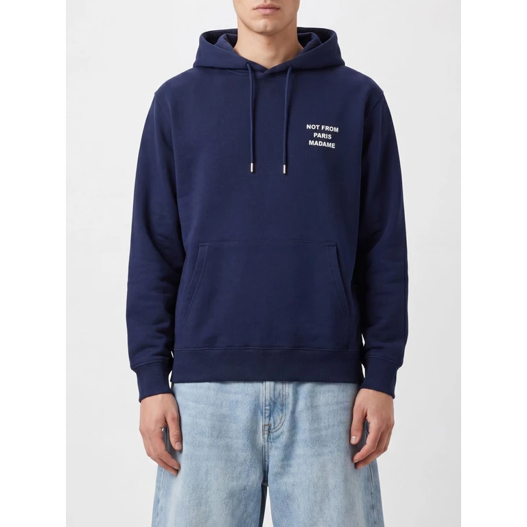 Drôle de Monsieur Relaxed Fit Cotton Hoodie with Slogan Print (HO162CO127NAVY)