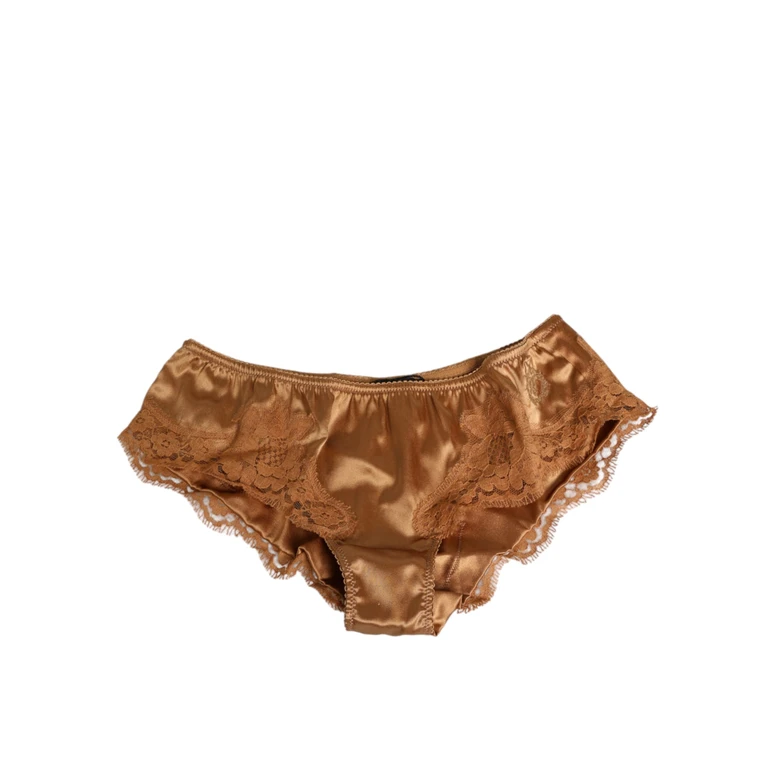 Dolce & Gabbana Brown Lace Silk Satin Slip Panties Underwear Clothing - Women
