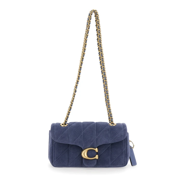 Blue Crossbody Bag With Chain Handles And Logo Plate On The Front Suede For Women Blu