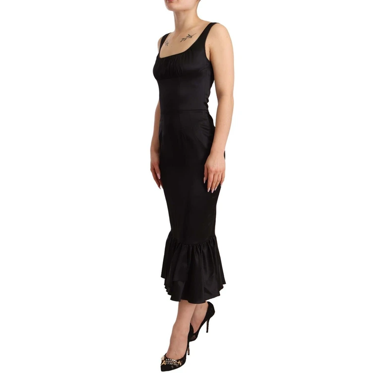 Dolce & Gabbana Black Silk Stretch Sheath Mermaid Midi Dress - Women