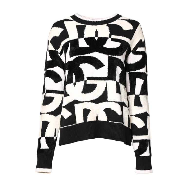 Dolce & Gabbana White Black Logo Print Women Pullover Sweater And Cashmere Viscose Nylon Clothing - Women