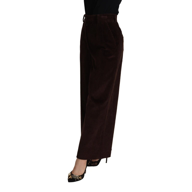 Dolce & Gabbana Brown Cotton High Waist Trouser Wide Leg Pants Elastane - Women