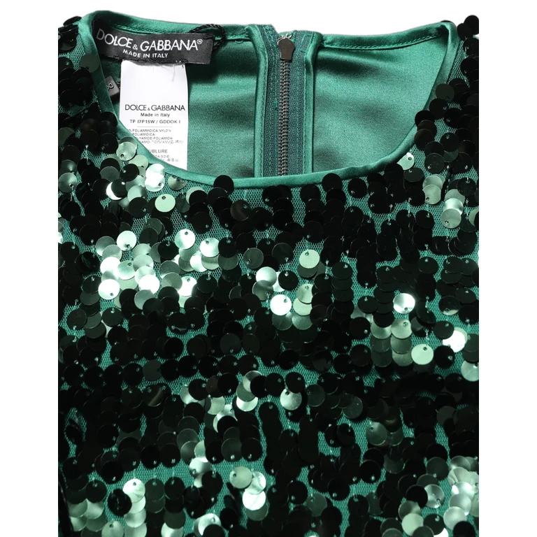 Dolce & Gabbana Green Sequined Long Sleeves Crop Blouse Top Nylon - Women