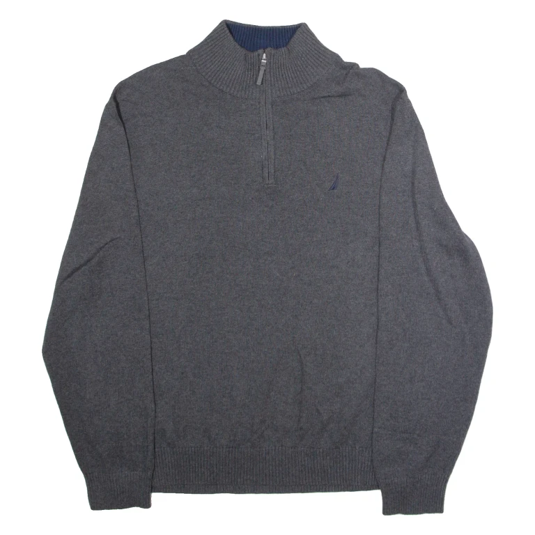 NAUTICA Mens Jumper Grey 1/4 Zip Tight Knit XL