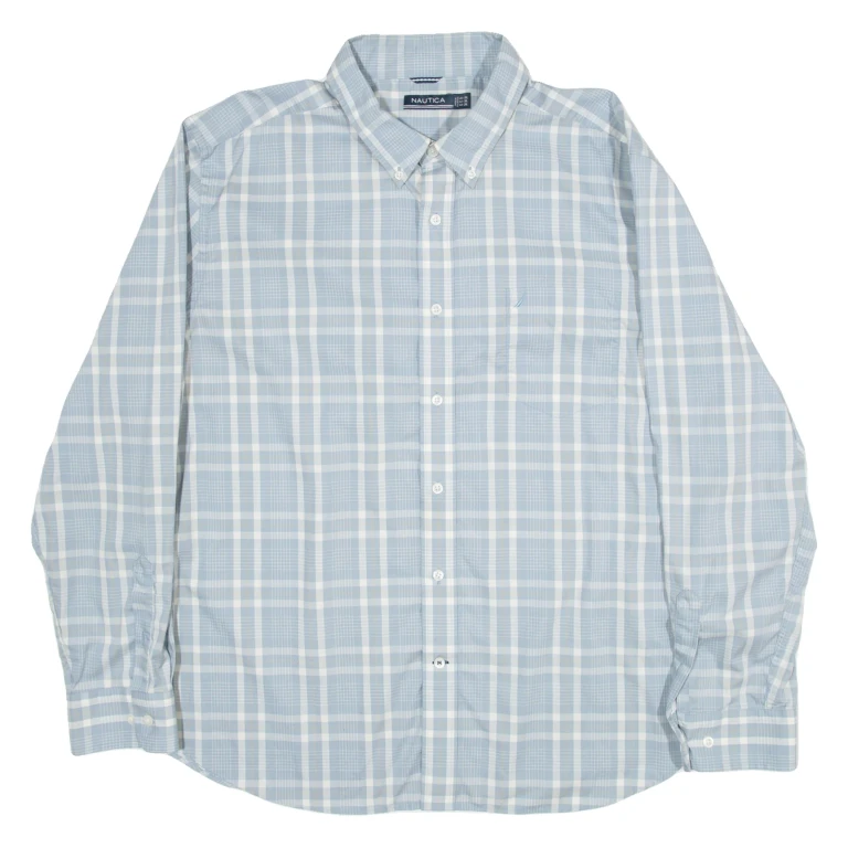 NAUTICA Mens Shirt Blue Check Long Sleeve 2XL