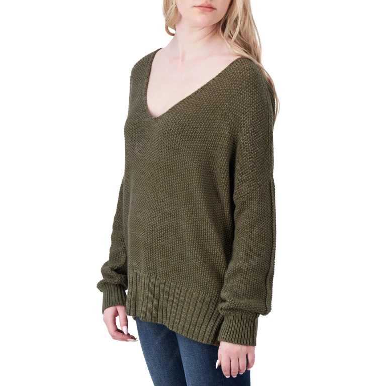 Women's Spring Weight V Neck Pullover - Olive