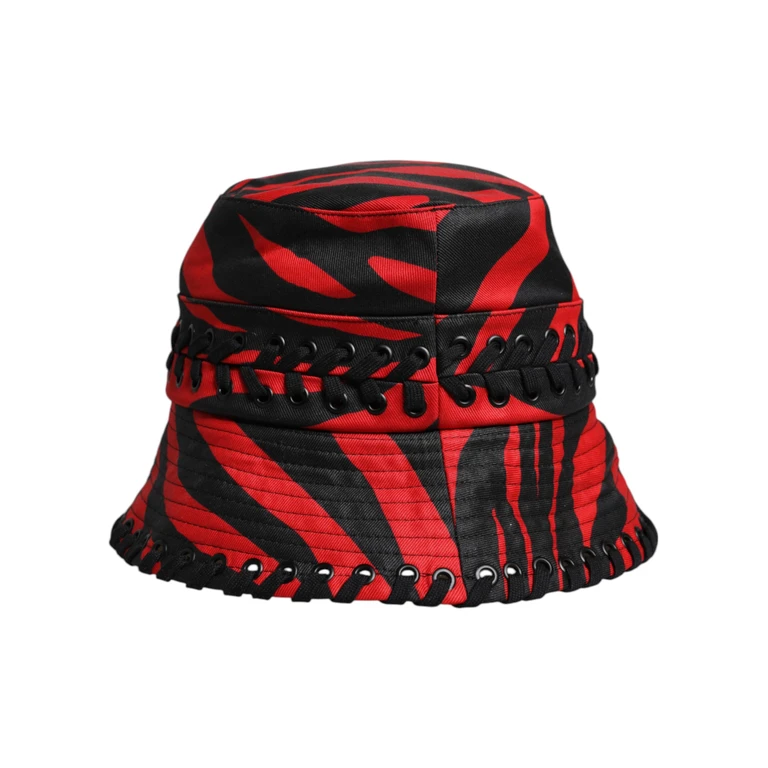 Dolce & Gabbana Black Red Stripe Polyester Wide Brim Bucket Hat And - Women