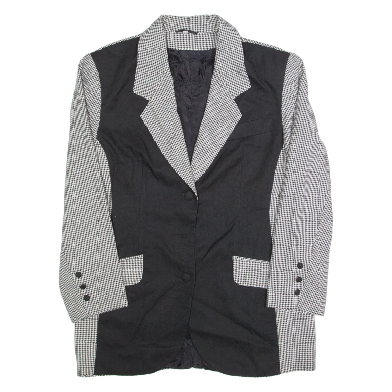 Womens Blazer Jacket Black 90s Houndstooth UK 12