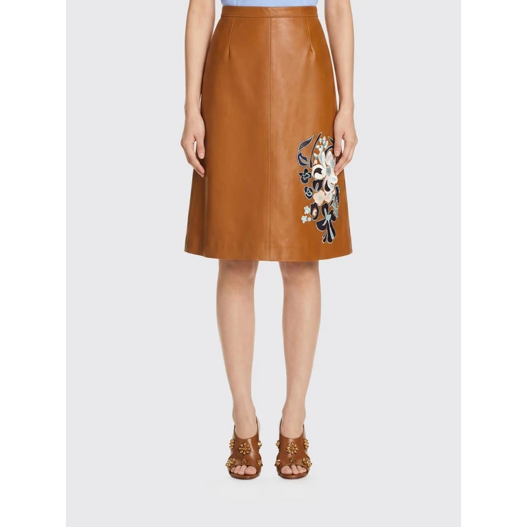 High-Waisted A-line Leather Mini Skirt with Embroidered Details (GOMX0840SUULA76700M07)