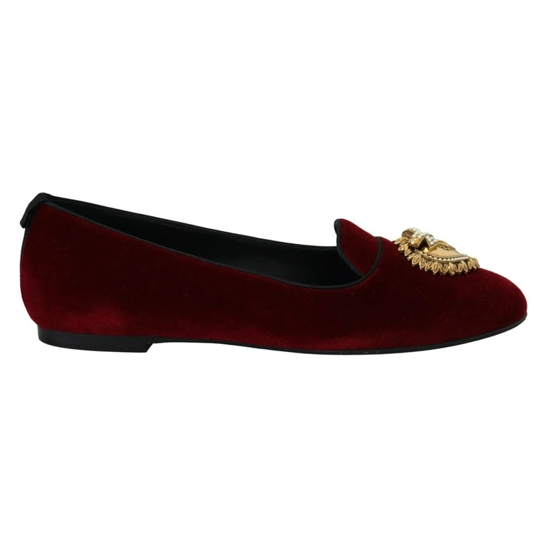 Dolce & Gabbana Burgundy Cotton Slip-On Loafers - Women