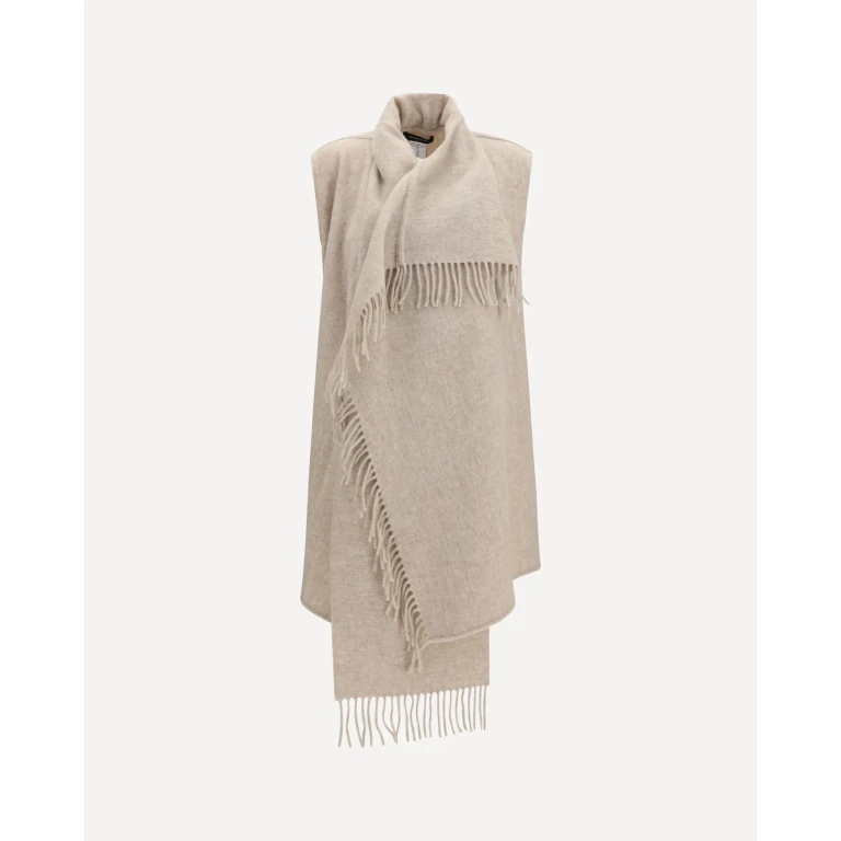 High-neck wool Cape with concealed closure and fringes Female UNI