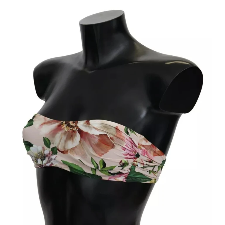 Dolce & Gabbana Pink Floral Print Swimsuit Beachwear Bikini Top Nylon Elastane - Women