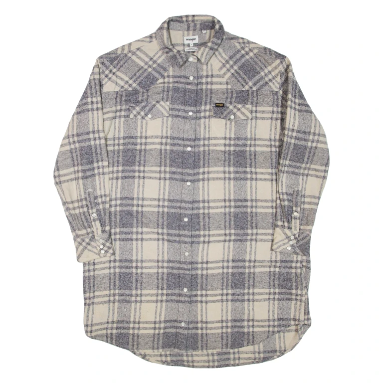 WRANGLER Womens Shirt Dress Grey Check Long Sleeve Short S