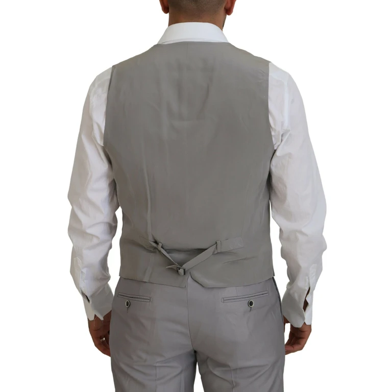 Silver Wool Silk 3 Piece Slim Fit Suit - Men