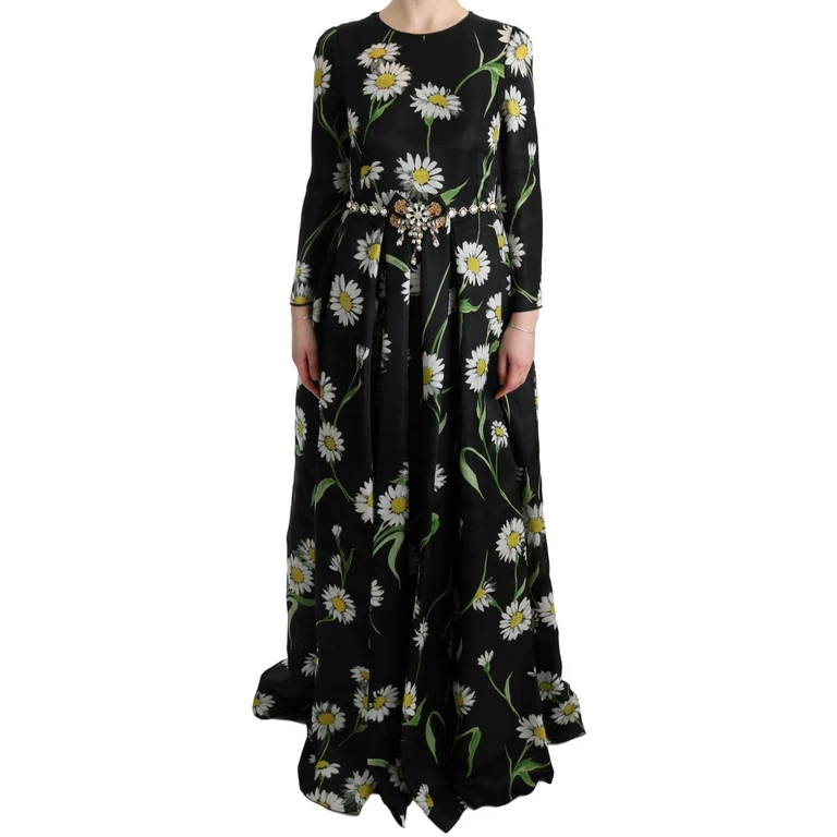 Dolce & Gabbana Multicolor Silk Sunflower Print Long Maxi Dress - Women