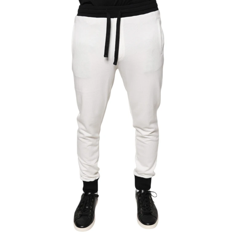 Dolce & Gabbana White Cotton Slim Men Jogger Sweatpants Pants - Men