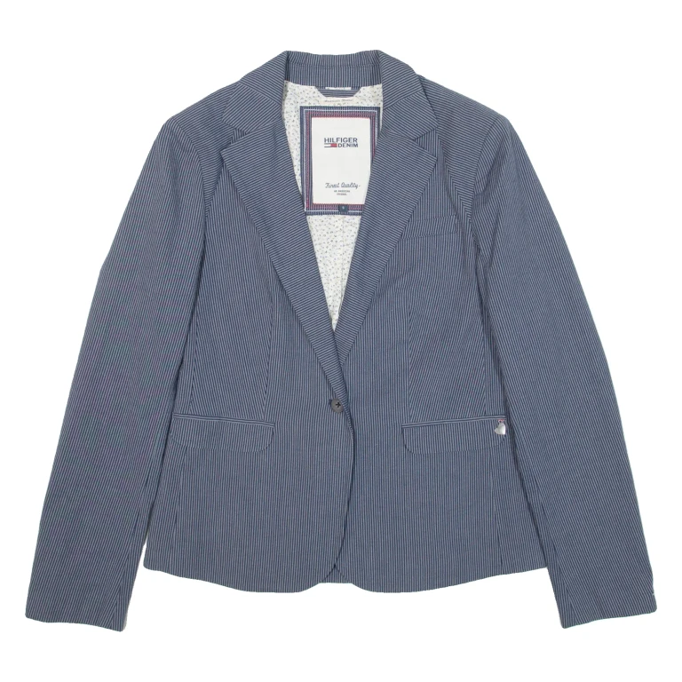 TOMMY HILFIGER Womens Blazer Jacket Blue Striped S