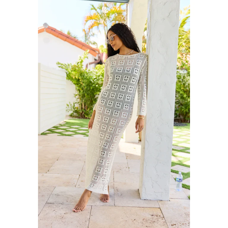 Being Shady Natural Open Knit Midi Cover Up