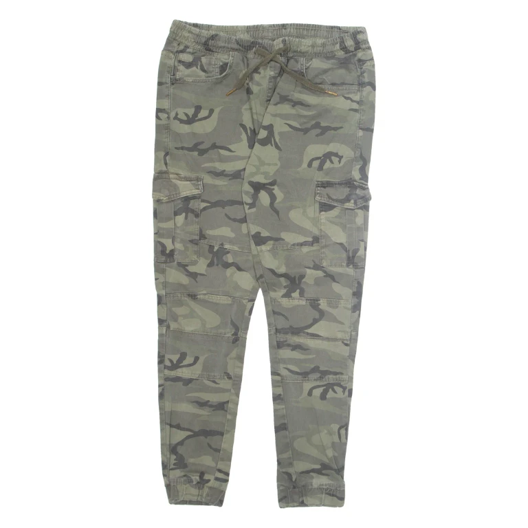 FSBN Camo Cargo Mens Trousers Green Regular Tapered W30 L28