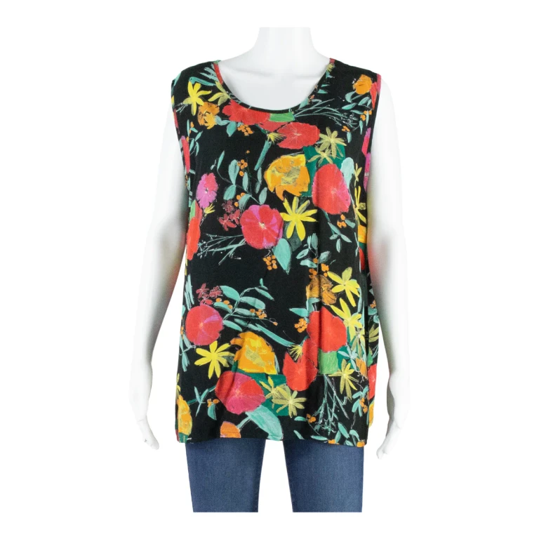 Womens Printed Vest Black Sleeveless Floral M