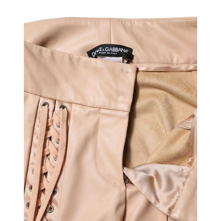 Dolce & Gabbana Beige Lace Details Mid Waist Skinny Pants Polyurethane Polyester - Women