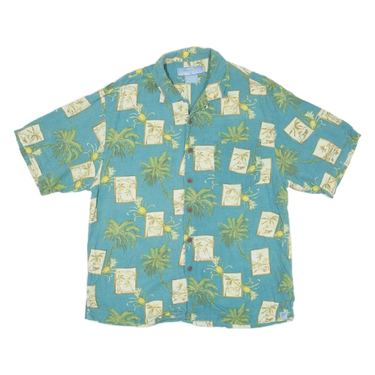 BERMUDA BAY Mens Hawaiian Shirt Blue Floral L