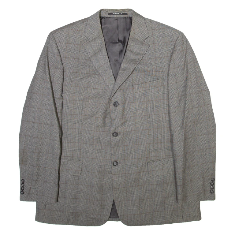 PIATTELLI Mens Blazer Jacket Grey Wool Check XL