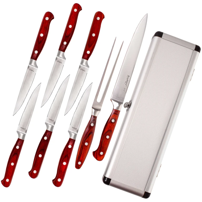 Pakka Wood 9pc Stainless Steel Steak & Carving Knife Set